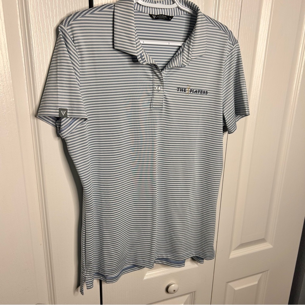 LevelWear The Players Golf‎ Polo Shirt Women’s Striped Blue White L Short Sleeve - Picture 2 of 5